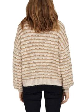 Pullover Only Lann Strisce Beige per Donna