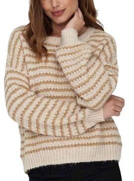 Pullover Only Lann Strisce Beige per Donna