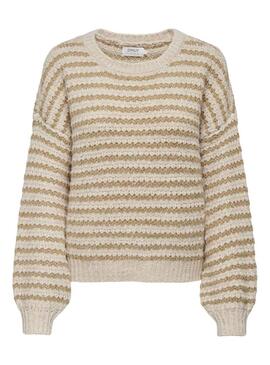 Pullover Only Lann Strisce Beige per Donna