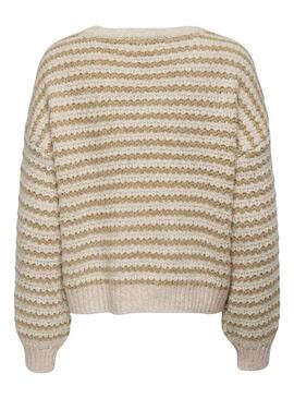 Pullover Only Lann Strisce Beige per Donna