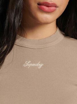 T-Shirt Superdry Rib Fitted Marrone per Donna