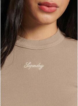 T-Shirt Superdry Rib Fitted Marrone per Donna