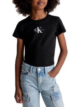 T-Shirt Calvin Klein Micro Monogram Nero Bambina