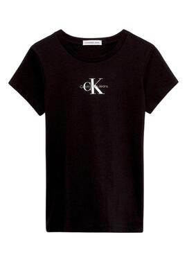 T-Shirt Calvin Klein Micro Monogram Nero Bambina