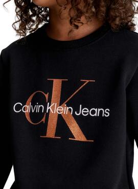 Felpa Calvin Klein Bronzo Monogram Nero Bambina
