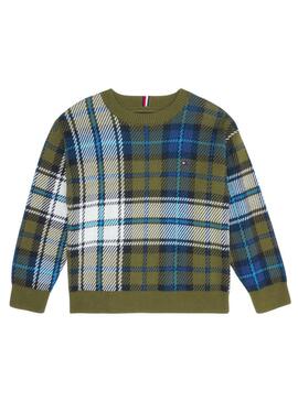 Pullover Tommy Hilfiger Tartan Verde per Bambino