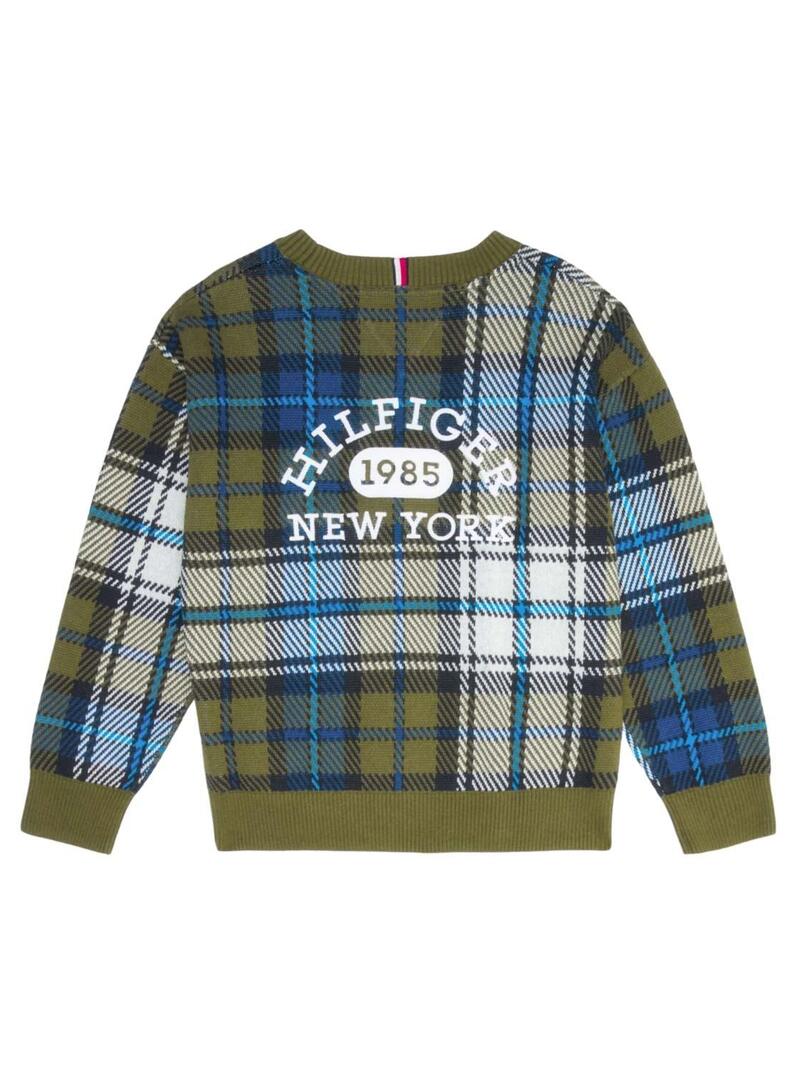 Pullover Tommy Hilfiger Tartan Verde per Bambino