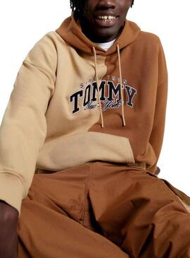 Felpa Tommy Jeans Relaxed Varsity Beige Uomo