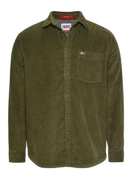 Camicia Tommy Jeans Relaxed Corduroy Verde Uomo