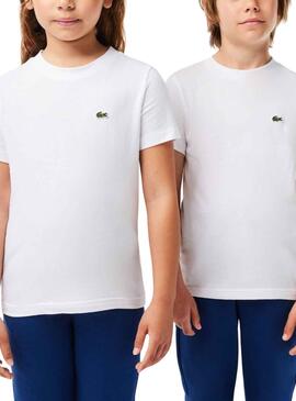 T-Shirt Lacoste di Knitted Bianco per Bambina Bambino