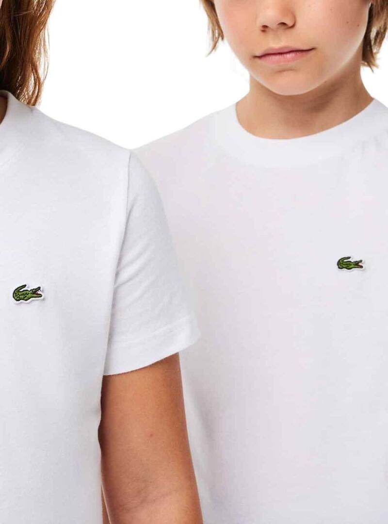 T Shirt Lacoste di Knitted Bianco per Bambina Bambino