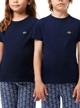 T-Shirt Lacoste di Knitted Blu Navy per Bambino Bambina