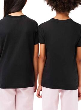 T-Shirt Lacoste di Knitted Nero per Bambino Bambina