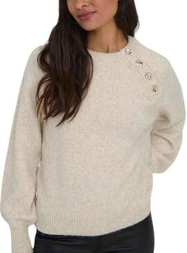 Pullover Only Emma Botones Beige per Donna