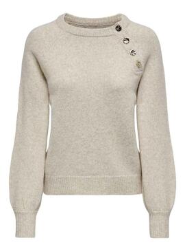 Pullover Only Emma Botones Beige per Donna