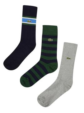 Pack 3 Calzini Lacoste Verde Strisce Uomo