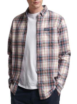 Camicia Superdry in cotone a quadri bianca da uomo