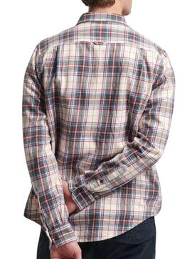 Camicia Superdry in cotone a quadri bianca da uomo
