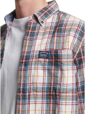Camicia Superdry in cotone a quadri bianca da uomo
