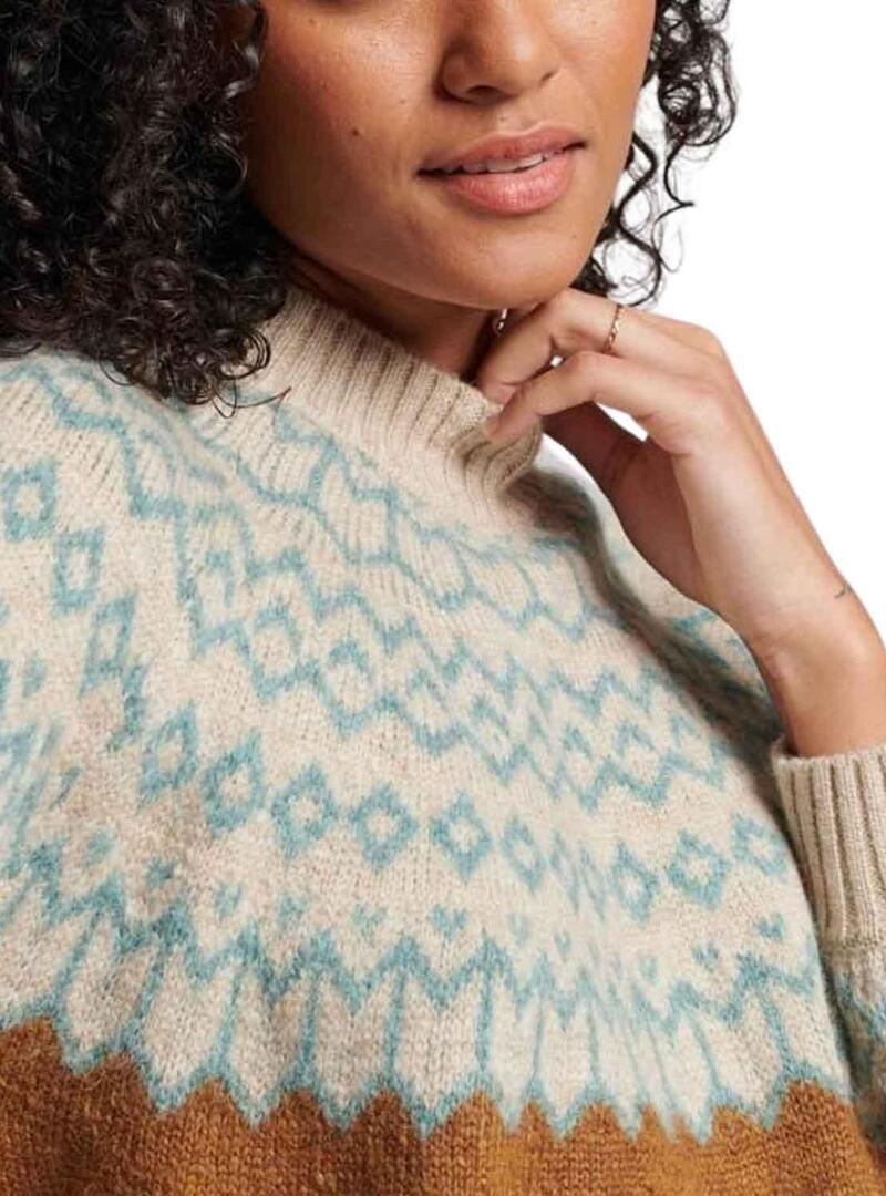 Maglione Superdry Slouchy Pattern in Beige per Donne