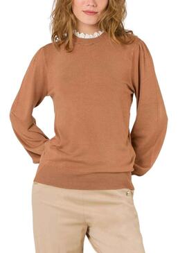 Pullover Naf Naf Colletto Extraibile Camel per Donna