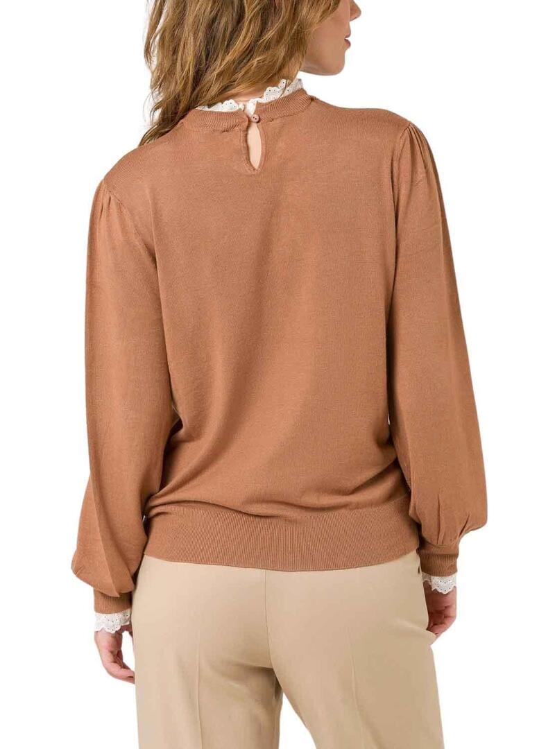 Pullover Naf Naf Colletto Extraibile Camel per Donna