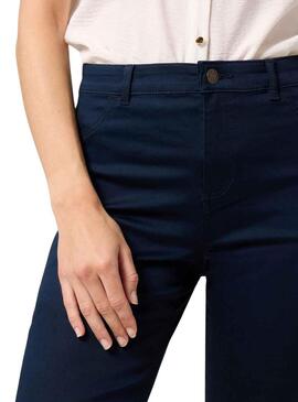 Pantaloni Naf Naf Chino Elastico Blu Navy per Donna