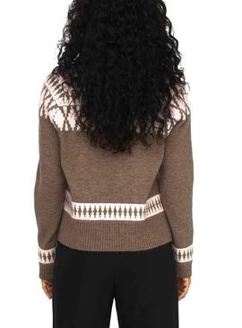 Pullover Only Mathilda Jacquard Marrone per Donna