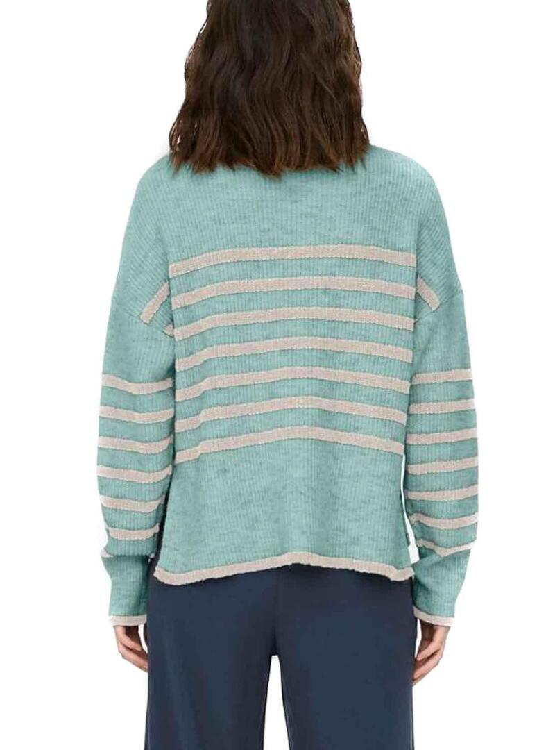 Pullover Only Fridi Blu Lista Beige per Donna