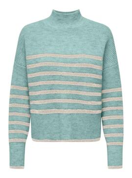 Pullover Only Fridi Blu Lista Beige per Donna