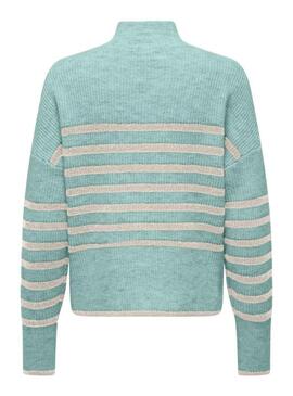 Pullover Only Fridi Blu Lista Beige per Donna