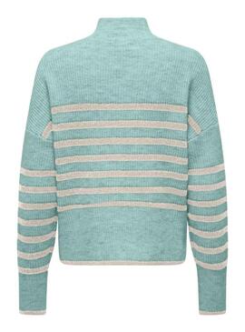 Pullover Only Fridi Blu Lista Beige per Donna