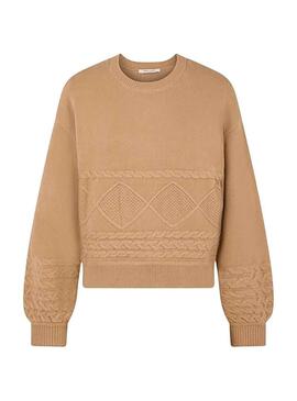 Pullover Naf Naf Ricamo Camel per Donna