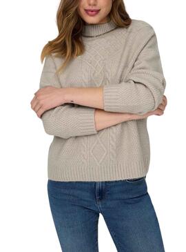 Pullover Only Amber Dolcevita Beige per Donna