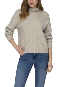 Pullover Only Amber Dolcevita Beige per Donna