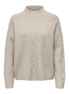 Pullover Only Amber Dolcevita Beige per Donna