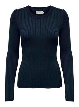 Pullover Only Anni Botoni Blu Navy per Donna