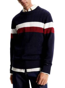 Pullover Tommy Hilfiger Colore Block Blu Navy Uomo