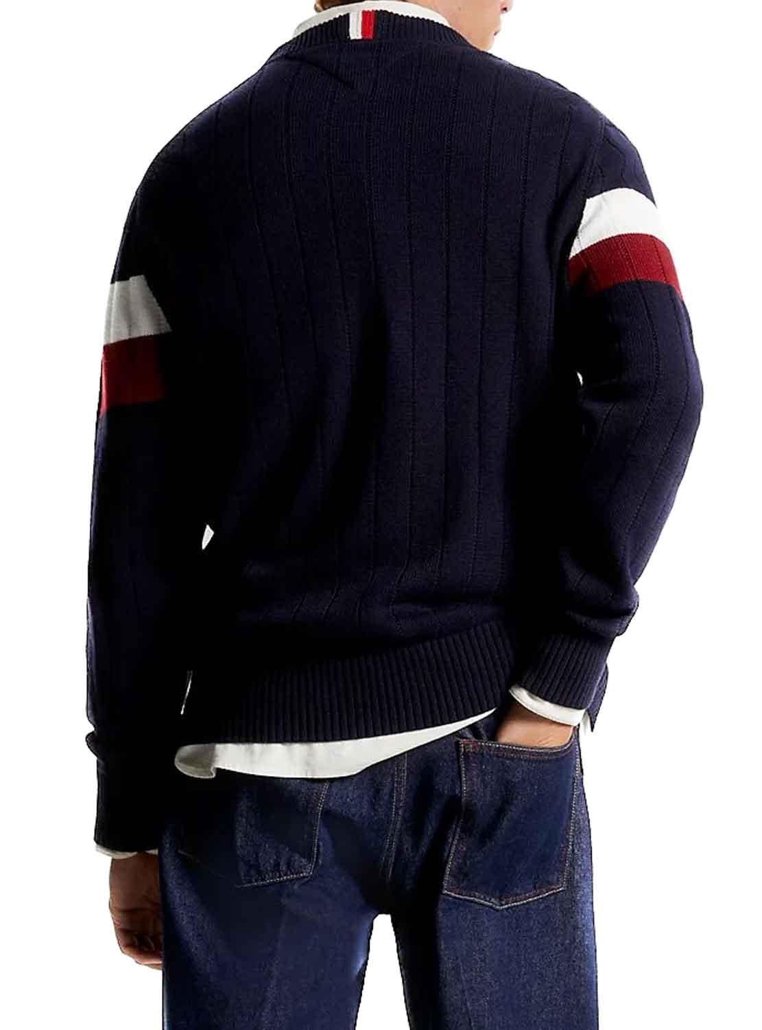 Pullover Tommy Hilfiger Colore Block Blu Navy Uomo