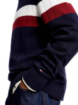 Pullover Tommy Hilfiger Colore Block Blu Navy Uomo