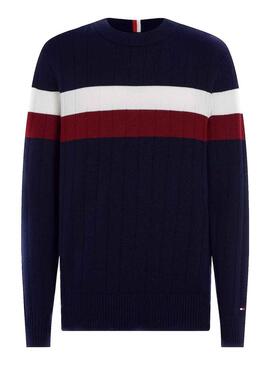 Pullover Tommy Hilfiger Colore Block Blu Navy Uomo