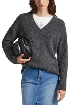 Pullover Pepe Jeans Denisse scollo a V Grigio Donna