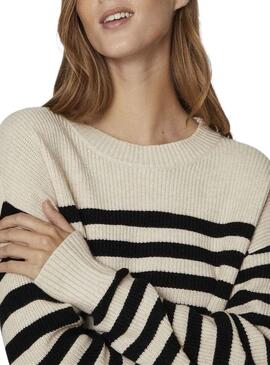 Pullover Vila Viril Strisce Beige per Donna