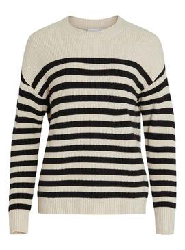 Pullover Vila Viril Strisce Beige per Donna