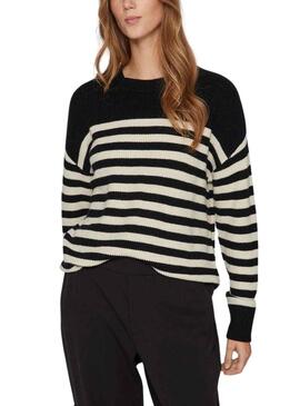 Pullover Vila Viril Strisce Nero per Donna