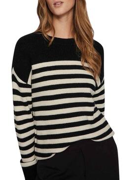 Pullover Vila Viril Strisce Nero per Donna