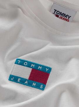 T-Shirt Tommy Jeans Pop Badge Bianco per Donna