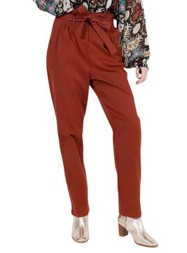 Pantaloni Naf Naf Cintura Bordeaux per Donna