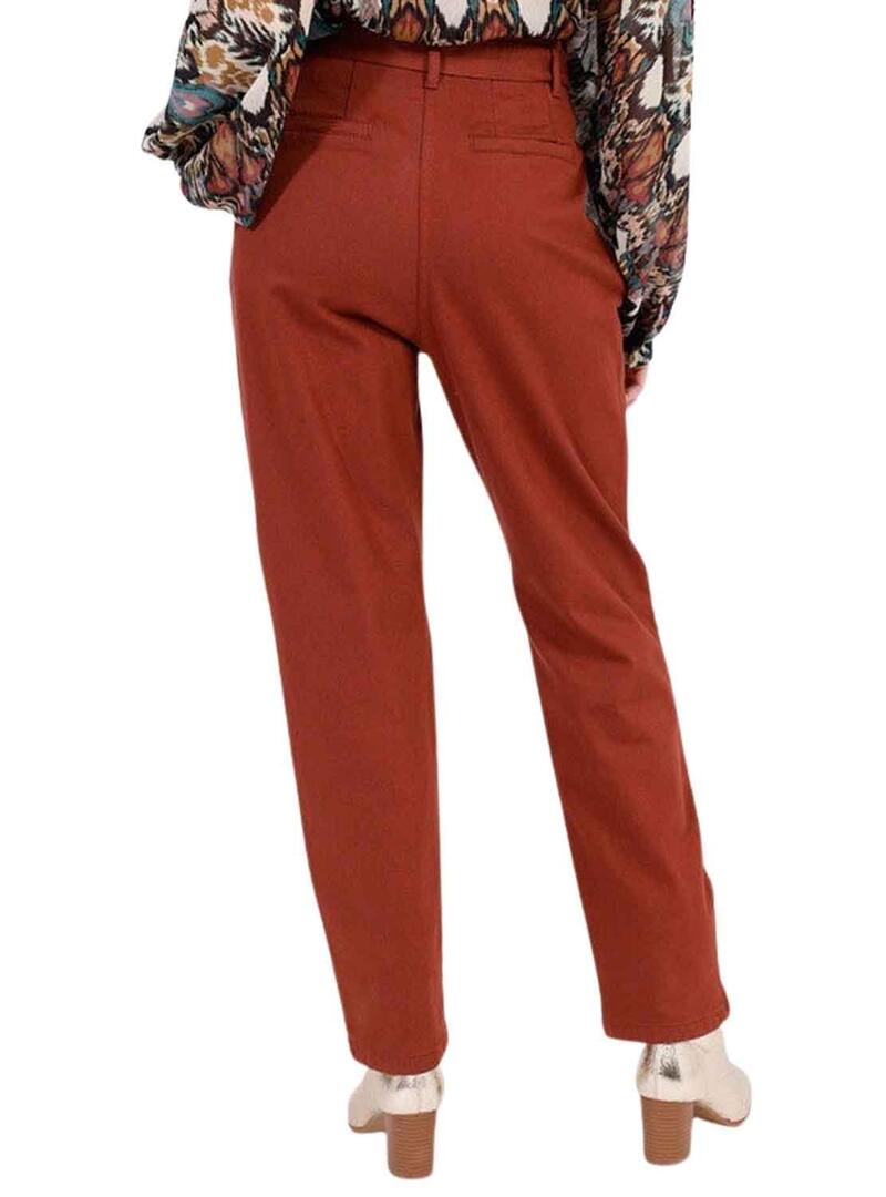 Pantaloni Naf Naf Cintura Bordeaux per Donna