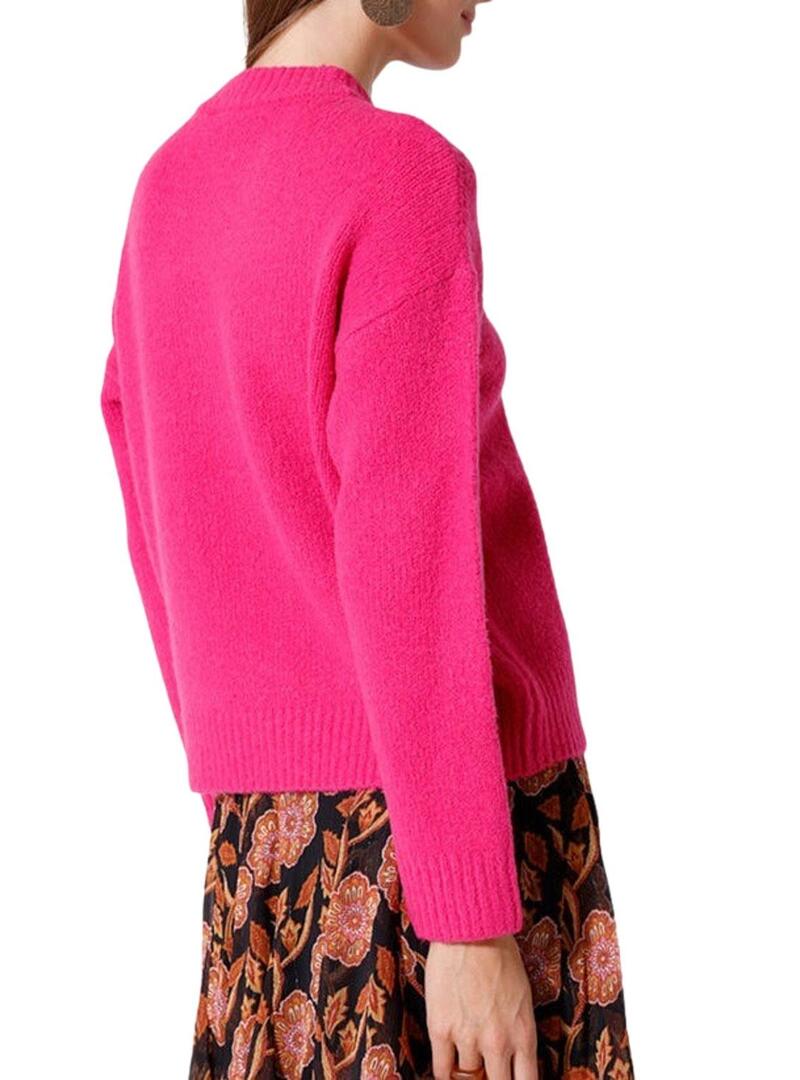 Pullover Naf Naf Bottoni Fucsia per Donna